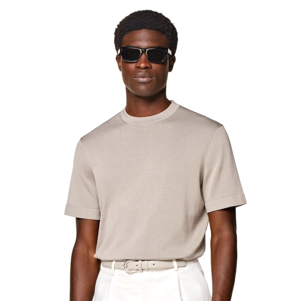 Suitsupply Light Taupe Short Sleeve Crewneck - Sz M